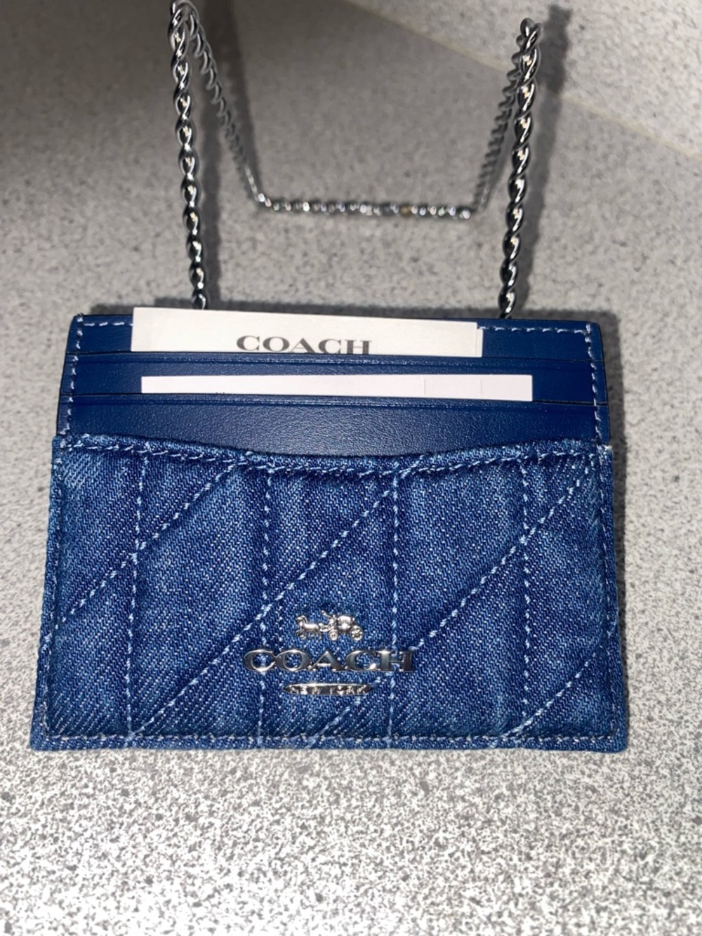 Coach Slim ID Card Case Quilted Denim NWT - Picture 2 of 9